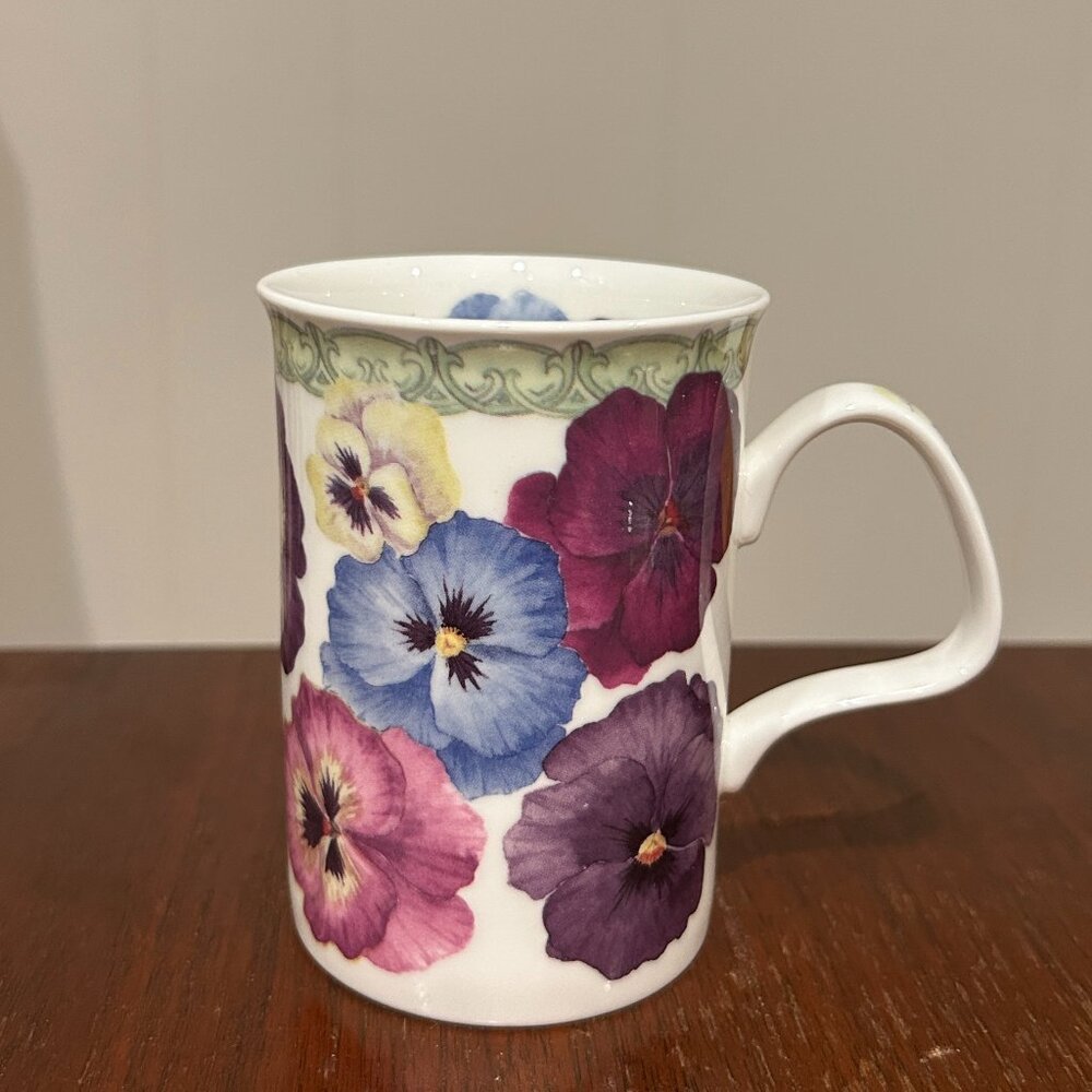 Roy Kirkham Pansy Coffee Mug Fine Bone China England